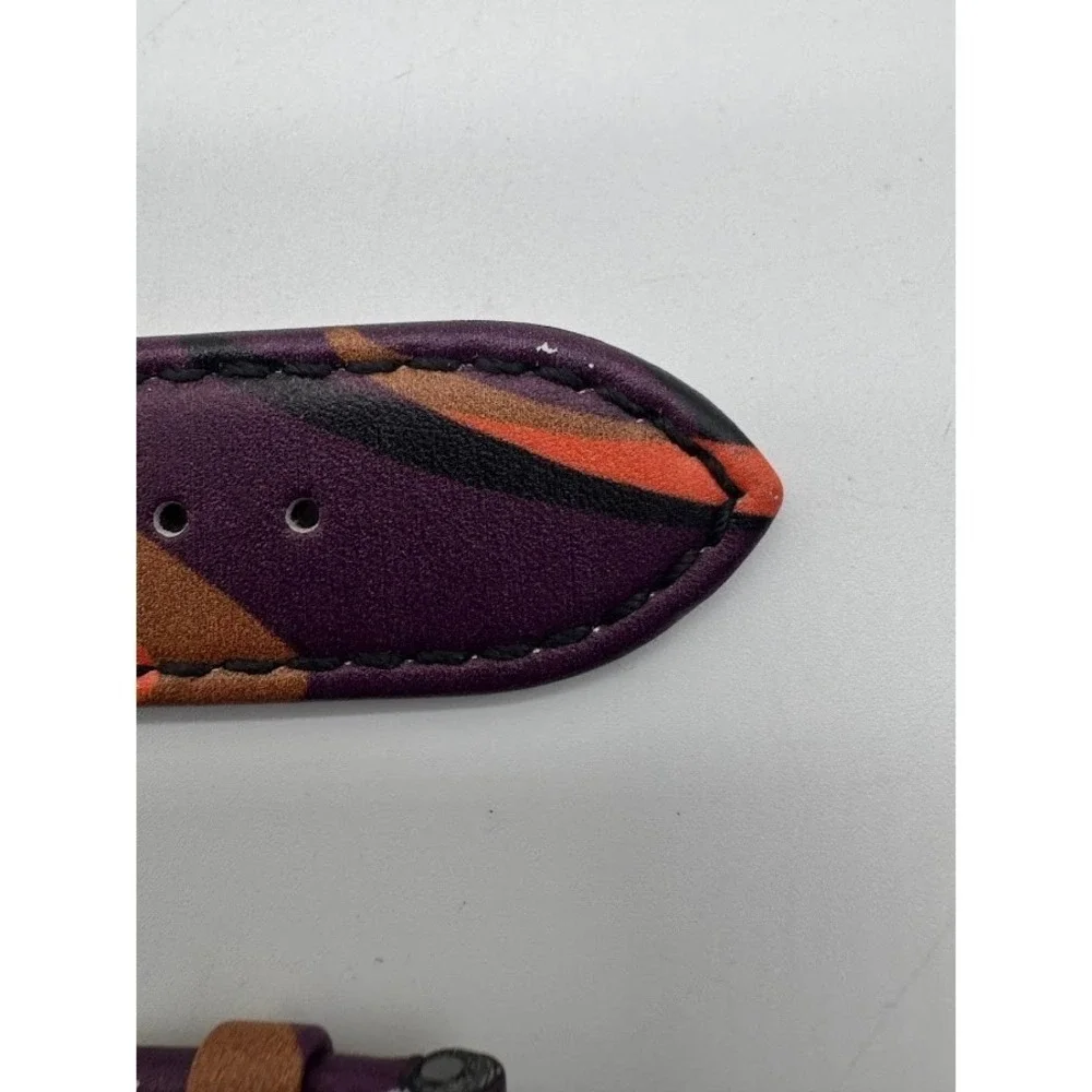Versace 24mm Genuine‎ Leather Watch Strap Purple Orange Gold Buckle Replacement